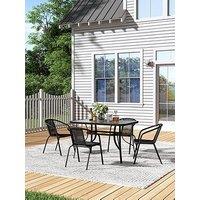 Living And Home Outdoor Tempered Glass Coffee Table With 4 Rattan Chairs