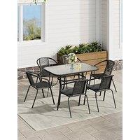 Living And Home Outdoor Tempered Glass Coffee Table With 6 Rattan Chairs