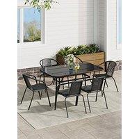 Living And Home Outdoor Trempered Glass Coffee Table With 6 Stackable Chairs
