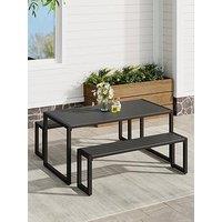Living And Home Outdoor Wpc Dining Table With Parasol Hole And Benches Set