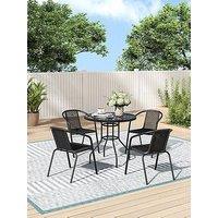 Living And Home Garden Marble Pattern Table With 4 Rattan Stackable Chairs