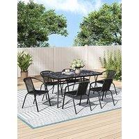 Living And Home Garden Marble Pattern Table With 6 Rattan Stackable Chairs