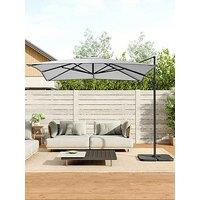Living And Home 3M Rotating Outdoor Cantilever Parasol With Base Light Grey