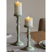 Gallery Direct Set Of 2 Sage Green Faded Candle Holders