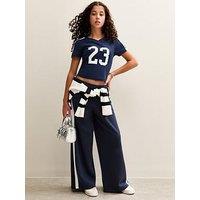 New Look 915 Girls Contrast Trim Super Wide Leg Joggers - Navy