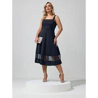 Yours Curve Mesh Insert Cold Shoulder Skater Dress