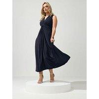 Yours Curve Knot Front Sleeveless Maxi Dress - Blue