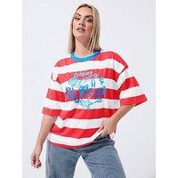 Yours Curve Lobster Print Striped Ringer T-Shirt - Red