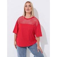 Yours Curve Fishnet Boxy T-Shirt - Red