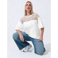 Yours Curve Fishnet Boxy T-Shirt - White