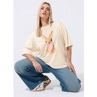 Yours Curve 'Hoping Into Spring' Bunny Printed T-Shirt - Yellow
