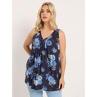 Yours Curve V-Neck Floral Print Cami - Blue