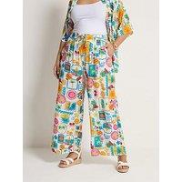 Yours Curve Crinkle Wide Leg Trousers - White