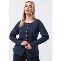 Yours Curve Long Sleeve Button Knit Top - Blue