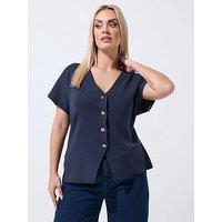 Yours Curve Short Sleeve Knitted Top - Blue