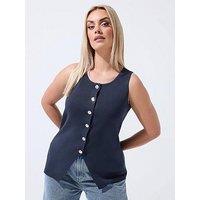 Yours Curve Knitted Waistcoat - Blue