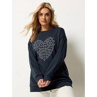 Yours Curve Foil Heart Sweatshirt - Blue