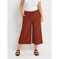 Yours Curve Bubble Textured Wide Leg Crops - Orange