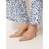 Long Tall Sally Hammered Trim Sling Back Court Heel - Cream