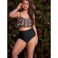 Yours Curve Abstract Animal Frill Bikini Top - Brown