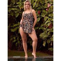 Yours Curve Abstract Animal Bandeau Tankini - Brown
