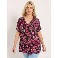 Yours Curve Gypsy Crinkle Notchneck Top - Pink