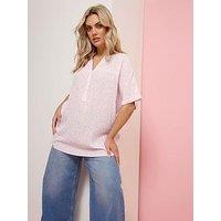 Yours Curve Gypsy Printed Crinkle Notchneck Top - Pink