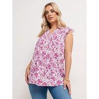 Yours Curve Sleeveless Pintuck Blouse - Pink