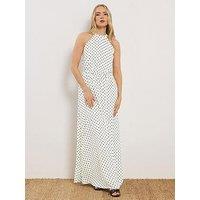 Long Tall Sally Spot Print Satin Halter Dress - White