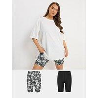 Yours Curve 2 Pack Tie Dye Cycling Shorts - Black