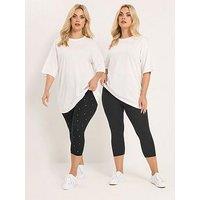Yours Curve 2 Pack Polka Dot Print Cropped Leggings - Black