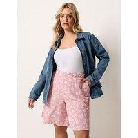 Yours Curve Jersey Crinkle Daisy Print Shorts