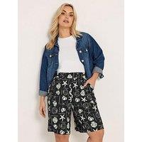 Yours Curve Jersey Crinkle Shell Print Shorts - Black
