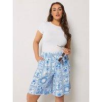 Yours Curve Jersey Crinkle Shorts - Blue