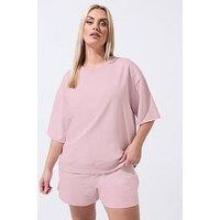 Yours Curve Loopback Short Sleeve Sweatshirt - Pink