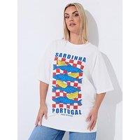 Yours Curve Sardinha Fish Longline T-Shirt - White