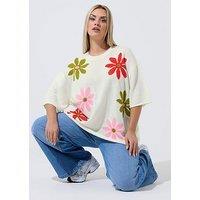 Yours Curve Floral Knit Boxy Top - White