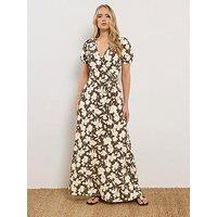 Long Tall Sally Floral Wrap Maxi Dress - Brown