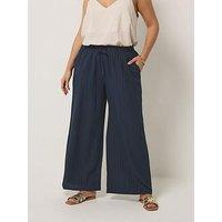 Yours Curve Textured Woven Wide Leg Trousers 30" - Blue