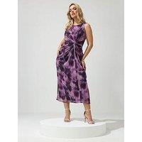 Yours Curve Abstract Print Side Twist Dress - Purple