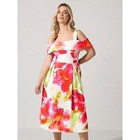 Yours Curve Abstract Cold Shoulder Skater Dress