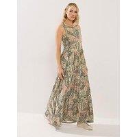 Long Tall Sally Leaf Print Sleeveless Maxi Dress - Cream