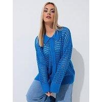 Yours Curve Crochet Collar Long Sleeve Shirt - Blue