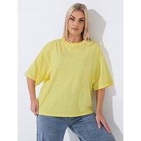Yours Curve Floral Embroidered T-Shirt - Yellow