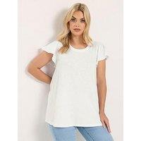 Yours Curve Frill Sleeve T-Shirt - White