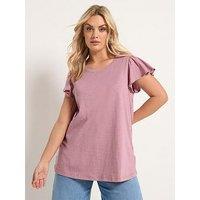 Yours Curve Frill Sleeve T-Shirt - Pink