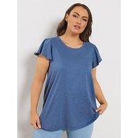 Yours Curve Frill Sleeve T-Shirt - Blue