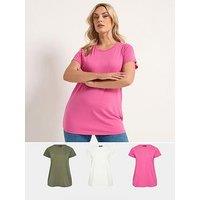 Yours Curve 3 Pack Short Sleeve Basic T-Shirts - Green/Pink/White