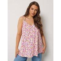 Yours Curve Ribbed Swing Daisy Print Cami - White