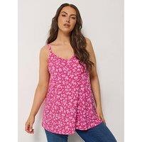 Yours Curve Ribbed Swing Printed Cami - Pink